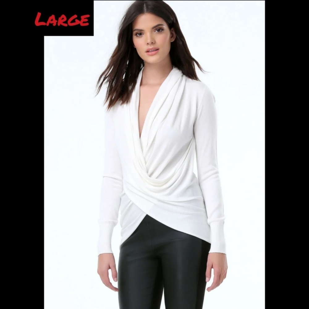 Bebe Crystal Cross Drape Sweater NWT Large